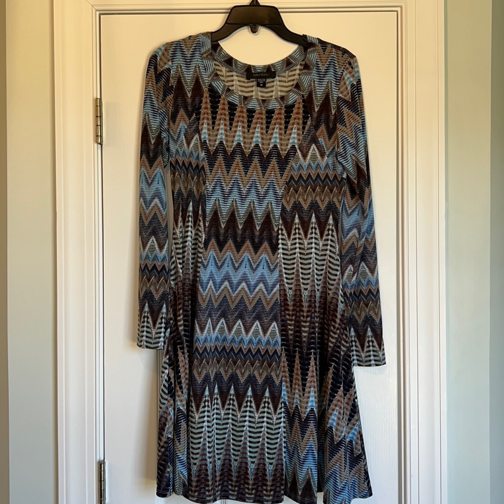 Karen Kane, dress, Medium, Blue and Brown, flattering and comfortable
